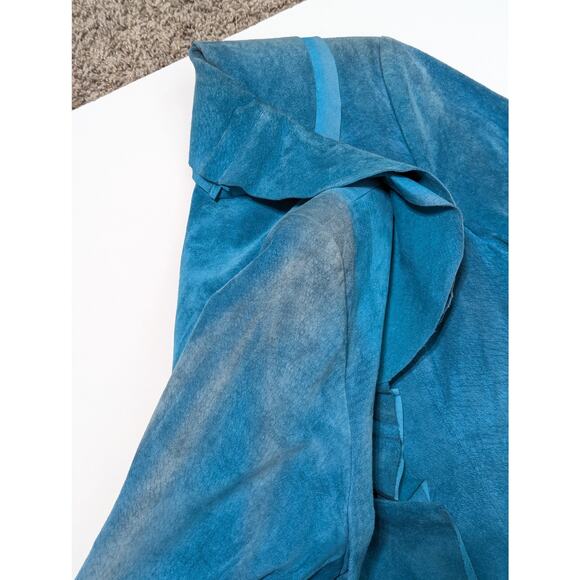Y2K Scully Ruffle Boar Suede Jacket Tuquoise Blue Long Sleeve Medium Leather - Picture 3 of 5